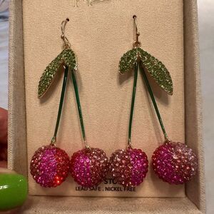 Dazzling Piper K Exaggerated Cherries on Stems Pierced Earrings Jewels